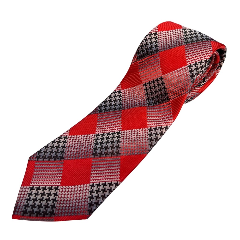 Stacy Adams Necktie Red Checkered Houndstooth Patterned Microfiber Tie